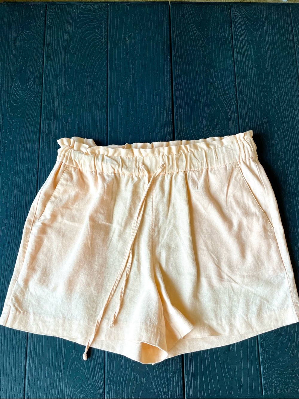 Banana Republic Linen Pull-On Shorts Coastal Peach High-Rise Tie Waist Sz Medium